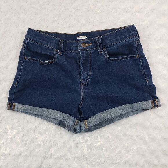 Old Navy size 6 high waisted dark wash cuffed jean shorts - Picture 1 of 6